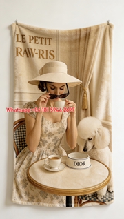 Dior Vintage Paris Poodle Flannel Sofa Throw Blanket D363